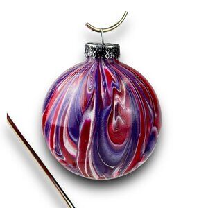 Handcrafted Acrylic Christmas Ornament  Red & Purple Marble Design